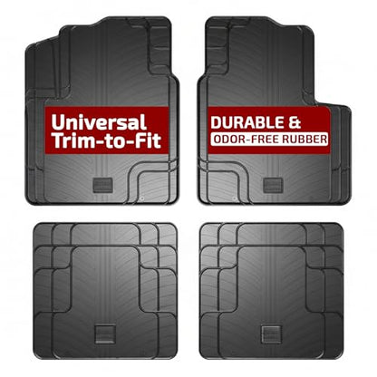 Gledring USA Universal Floor Mats for Cars, Trucks, & SUVs - Trim-to-Fit All Weather Rubber Car Floor Mat - Full Set Front & Rear Car Mats with Non-Slip Grip - Easy to Clean (4-Pieces)