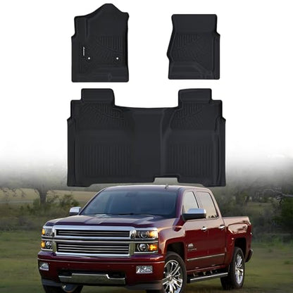 Floor Mats for 2014-2018 Chevy Chevrolet Silverado/GMC Sierra 1500 Crew Cab,2015-2019 Silverado/Sierra 2500HD 3500HD Crew Cab,TPE All Weather Protection Car Floor Liners Accessories - size: For 2014-19 Silverado Floor Mat（Non EV）