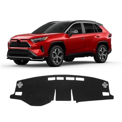 Custom Fit Dash Cover Compatible with Toyota RAV4 2019-2025 Dashboard Cover Accessories for RAV4 Non-Slip Polyester Dashboard Mat Custom Fit Center Console Sunshield Protector No Glare - size: RAV4 19-25(black)
