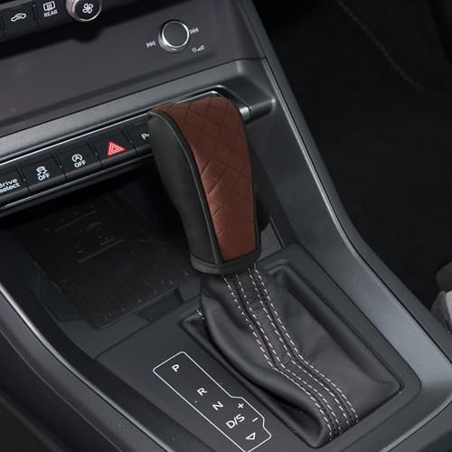 Leather Car Gear Shift Knob Cover, Shift Knob Cover, Upgraded Anti-Slip Design Stick Shift Knob Cover, Universal Shifter Lever Protector Cover Car Decoration Accessories for Cars, Trucks, SUVs - color: Black brown