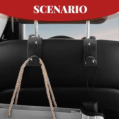 4PCS Car Hooks, Car Seat Headrest Hooks with Sparkling Rhinestone, Universal for Purse, Handbag, Grocery Bags and Coat Vehicle Accessories (Black) - color: Black