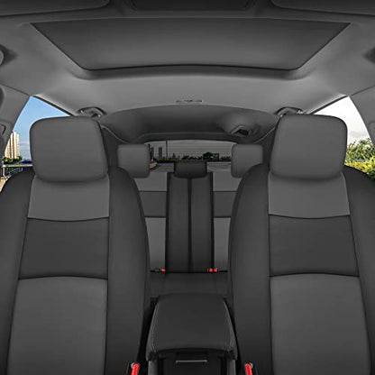 BDk Faux Leather Car Seat Cover Full Set - Front & Rear Split Bench Charcoal Seat Covers For SUV & Truck Seat Covers, Airbag Compatible - Protective Seat Covers for Car Seats & Car Accessories - color: Charcoal