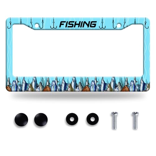 Fishing License Plate Frame Funny Fish License Plate Frames Stainless Steel Accessories Cars Decor with 2 Holes and Screws Fits Standard Us Ca Vehicles License Plate Holder 12.2 X 6 Inch - color: Fishing
