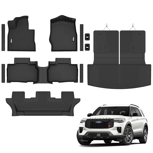 Floor mats for 2020-2025 2026 Ford Explorer 7 Seats Trunk Mat with Backrest Mat All Weather TPE Rubber Cargo Liner for 2020 2021 2022 2023 2024 2025 2026 Ford Explorer Accessories - size: for 2020-2026 Ford Explorer 7 Seats All Mats