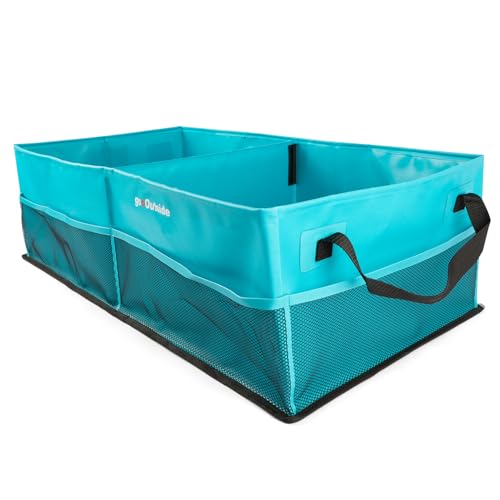 Collapsible Car Trunk Organizer with Waterproof PVC Liner,Heavy Duty Cargo Storage with Handles & Mesh Pockets for Groceries, Camping, Travel, Sports | REG (21.6"x13.8"x9") 44L Green - color: Green, size: Medium