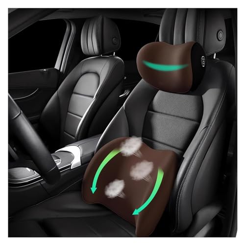 Car Headrest & Lumbar Support Cushion Ergonomic Car Seat Neck Back Rest Pillows Orthopedic Memory Foam Head Rest and Lower Lumbar Support Pillow Set Backrest Driving Seat Office Chair Support (Brown) - color: Brown