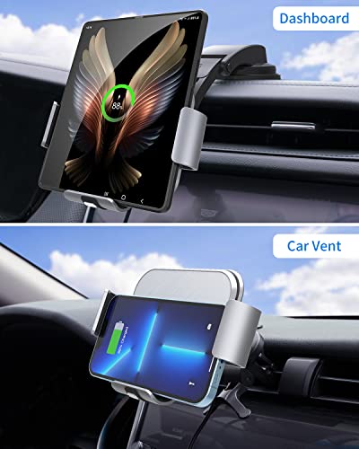 Dual Coil Wireless Car Charger for Galaxy Z Fold 6/5/mate xt,Fast ChargingCar Phone Mount for Galaxy Z Fold 4/3,Smartphone Holder Air Vent Dashboard for iPhone16 Max