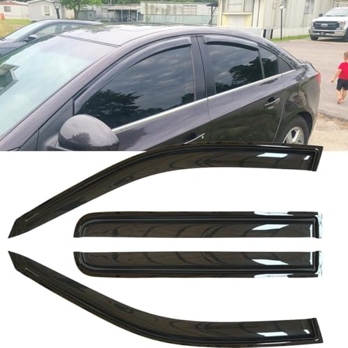 Side Wind Deflector Window Visors fit for 2011-2015 Chevrolet Cruze & 2016 Cruze Limited, 4pcs Out-Channel Tape-On Dark Smoke Nice Sun Rain Guards Set 94611 - size: 11-15 Cruze