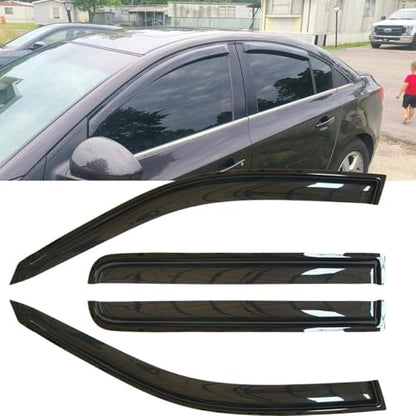 Side Wind Deflector Window Visors fit for 2011-2015 Chevrolet Cruze & 2016 Cruze Limited, 4pcs Out-Channel Tape-On Dark Smoke Nice Sun Rain Guards Set 94611 - size: 11-15 Cruze