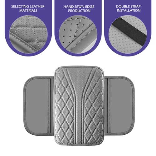 Car Center Console Cover, Leather Center Armrest Cover with Storage Bags, Automotive Heightening Console Protection Pad, Universal for Cars, Trucks, SUVs (Grey) - color: Grey