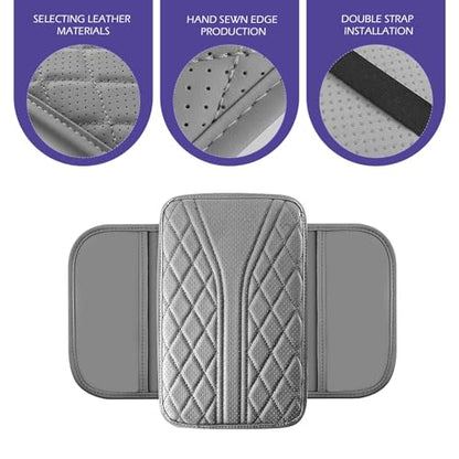 Car Center Console Cover, Leather Center Armrest Cover with Storage Bags, Automotive Heightening Console Protection Pad, Universal for Cars, Trucks, SUVs (Grey) - color: Grey