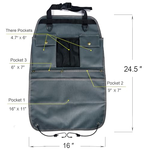 Car Seat Back Organizer with Multiple Pockets and Hooks (grey) - color: grey