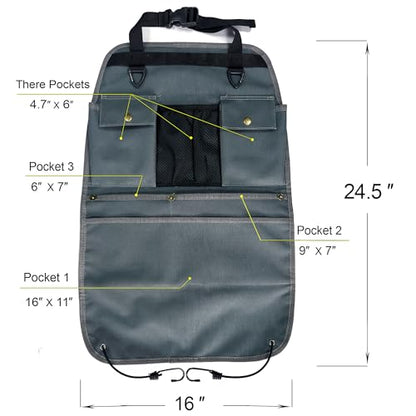 Car Seat Back Organizer with Multiple Pockets and Hooks (grey) - color: grey