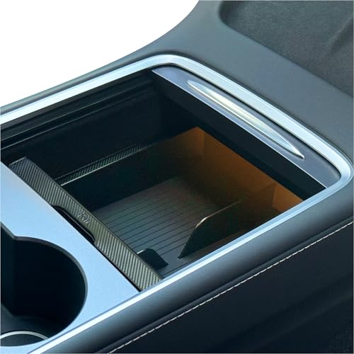 JVMA Center Console Organizer for Tesla Model Y 2024 2023 2022 2021 and Model 3 2021-2023 Accessories with Backlight Transparent Smooth Slide 3 Carbon Edition Upgrade - size: Model y '21-'24 & Model 3 '21-'23