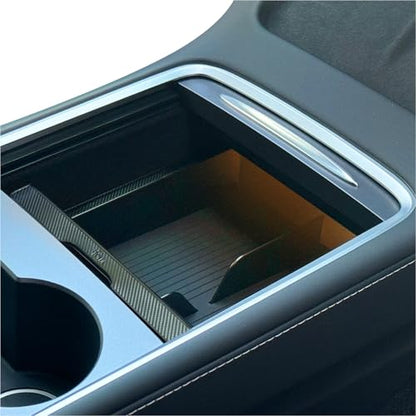 JVMA Center Console Organizer for Tesla Model Y 2024 2023 2022 2021 and Model 3 2021-2023 Accessories with Backlight Transparent Smooth Slide 3 Carbon Edition Upgrade - size: Model y '21-'24 & Model 3 '21-'23