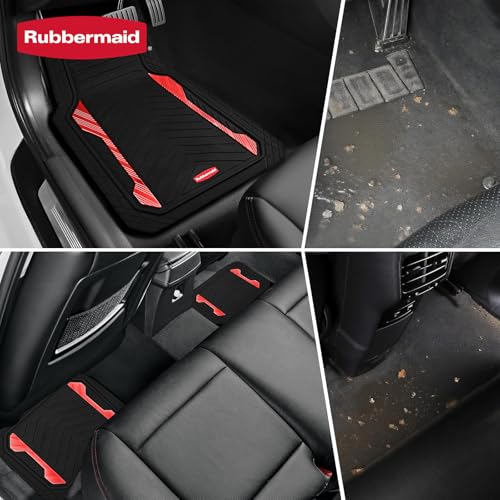 Rubbermaid Car Floor Mat, Heavy Duty All-Weather Car Mats Full Set with Dual-Tone Red Aluminum Inserts – Universal Fit, Anti-Slip Backing, Trim-to-Fit for Most SUV, Sedan, Van - color: Red
