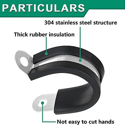 OURU 110PCS Cable Clamps Assortment Kit,10 Sizes—1/4" 5/16" 3/8" 1/2" 5/8" 3/4" 1" 1-1/4" 1-1/2" 1-3/4" Stainless Steel Rubber Coated Cushioned Insulated Cable Clamp,Automotive Wire Pipe Clamps - size: 110PCS KIT