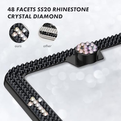 SHARE&CARE Bling License Plate Frame, Crystal License Plate Cover, Car License Plate Holder with Rhinestone Screw Set, Women Gift for Mom, Wife, Her- 1 Pack (Black-Cro) - color: Black-Cro