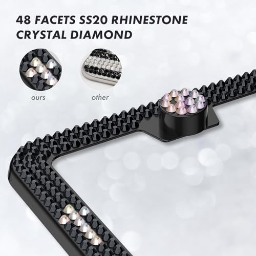 SHARE&CARE Bling License Plate Frame, Crystal License Plate Cover, Car License Plate Holder with Rhinestone Screw Set, Women Gift for Mom, Wife, Her- 1 Pack (Black-Cro) - color: Black-Cro