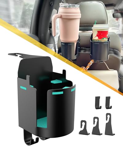 Headrest Cup Holder for Back Seat, Stable Spill-Resistant Drink Holder with Hooks for Bags, Fits 50oz Bottles, Compatible with Sedans, SUVs, and Trucks 2 Pack - color: GreenInBlack, size: 2 Pack
