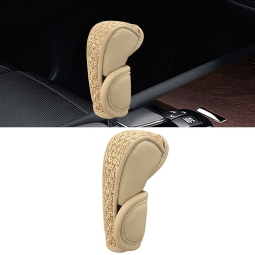 LAINLOY Car Gear Shift Knob Cover, Leather Automotive Stick Shifting Handle Knobs Protector, Anti-Slip Anti-Scratch Car Shifter Cover, Car Interior Decoration Universal for Truck, SUV, RV (Beige) - color: Beige