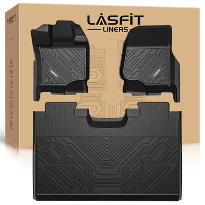 LASFIT Floor Mats for Ford F-150 2015-2026 | F150 Lightning 2022-2025 SuperCrew (Rear w/o Fold Flat Storage) Carpet Floor All Weather Protector TPE Truck Liners- 1st & 2nd Row, 3pcs Black - style: 1) F-150 SuperCrew| 15-26 | 2Rows w/o FF Storage