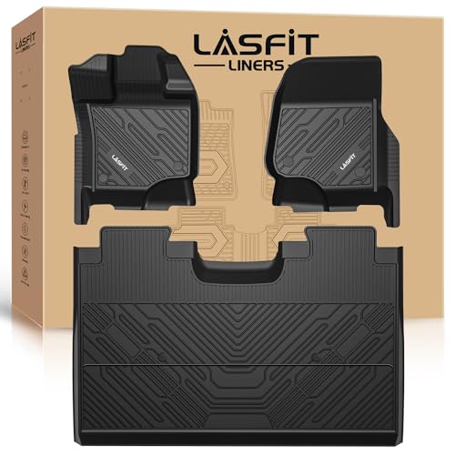 LASFIT Floor Mats for Ford F-150 2015-2026 | F150 Lightning 2022-2025 SuperCrew (Rear w/o Fold Flat Storage) Carpet Floor All Weather Protector TPE Truck Liners- 1st & 2nd Row, 3pcs Black - style: 1) F-150 SuperCrew| 15-26 | 2Rows w/o FF Storage
