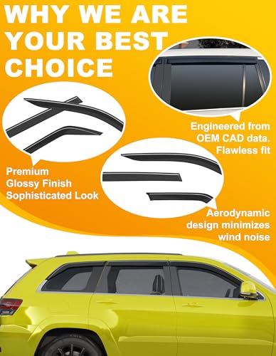 6-pcs Low-Profile Window Rain Guard for 2011-2021 Jeep Grand Cherokee Rain Guards Side Window Visors Extra-Thick Vent Visor Window Deflectors Tape-on Vent Shades Car Accessories - size: Fit for 2011-2021 Jeep Grand Cherokee