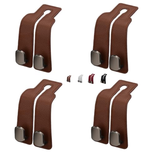 Coozyland Car Hooks, Coozy Land Metal Multi-Function Leather Car Headrest Hooks, Universal Double Hook Car Seat Back Storage Hooks for Wallets, Handbags, Bottles, Trash Bags, etc(Brown 4-Pack) - color: Brown 4-pack