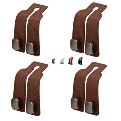 Coozyland Car Hooks, Coozy Land Metal Multi-Function Leather Car Headrest Hooks, Universal Double Hook Car Seat Back Storage Hooks for Wallets, Handbags, Bottles, Trash Bags, etc(Brown 4-Pack) - color: Brown 4-pack