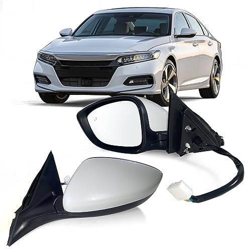 Left Driver side Mirror Fits 2018-2022 Honda Accord LX, Sport With Power Glass， Heated, Blind Spot Detection and Manual Folding Match to Platinum White Pearl Replace HO1320329 (7Pins) - color: Platinum White Pearl, size: 7Pins-Left
