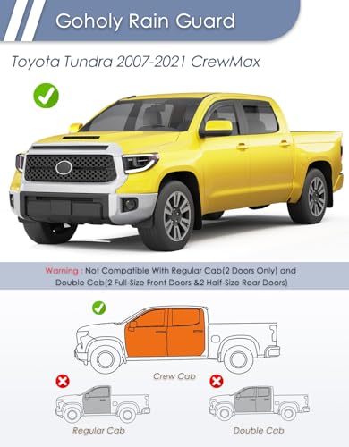in-Channel Window Rain Guard for Toyota Tundra 2007-2021 CrewMax Rain Guards Side Truck Window Visors Low Profile Vent Visor Window Deflectors Vent Shades Car Accessories-4pcs - size: 2007-2021 Toyota Tundra CrewMax