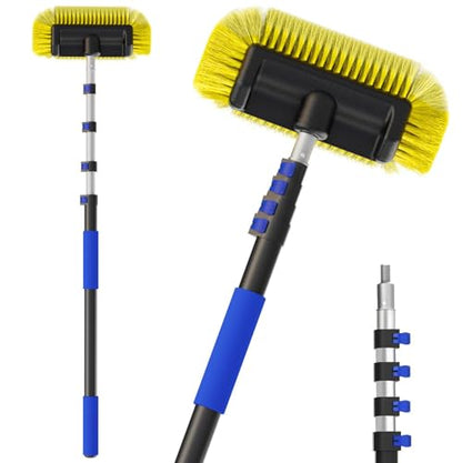 Buyplus 26FT Reach Car Wash Brush with Long Handle, 12-Inch Soft Bristle Head, Truck Wash Brush with 5-20FT Telescoping Pole, Car Washing Brush for Cleaning Car, SUV, RV, Boats, Solar Panels Blue