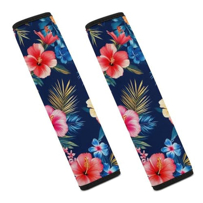 Fashion Car Seat Belt Covers Soft Cushion Pad Car Shoulder Strap Harness Pad Tropical Hawaiian Colorful Hibiscus Flowers - color: Color853