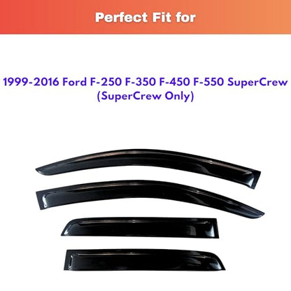 KPY Rain Guards Fit for 1999-2016 Ford F250 F350 F450 F550 Super Duty SuperCrew, Out-Channel Window Visors Vent Wind Deflector 4PC, Truck Accessories for 99-16 F250 F350 F450 F550 Super Duty SuperCrew - size: 1999-2016 F250/F350/F450/F550 SuperCrew
