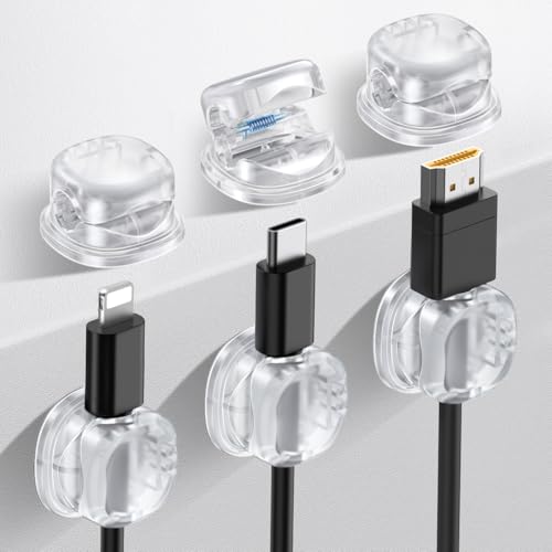 AhaStyle Spring Cable Organizer [1s Lock] 6 Pack Cord Cable Holders Clips Strong Adhesive Cable Cord Keeper [Smooth Adjustable] Hide Wire Cord Organizer for Nightstand Kitchen Car Office (Transparent) - color: Keycap Transparent
