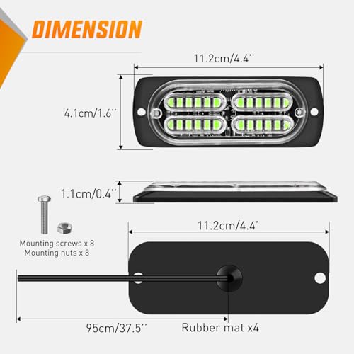 Nilight 4PCS 24LED Emergency Strobe lights 12V 24V Green Surface Mount Grille Hazard Safety Warning Light Sync Feature Side Flashing Marker Flash for Car Truck Campers - color: Green