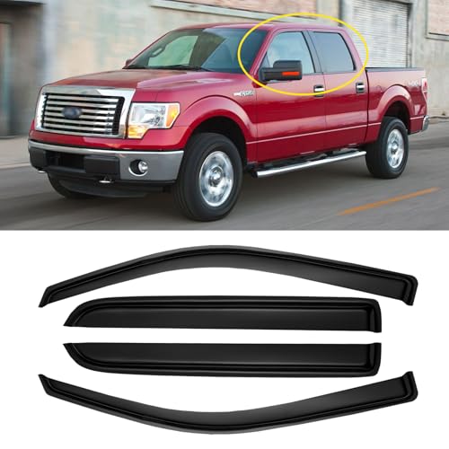 Window Rain Guards for 2009-2014 Ford F150 Crew Cab, Window Visor Guard Vent Wind Shade Deflector Shield Protector Sun for 2010-2014 Ford F-150 SVT Raptor SuperCrew Cab, Outside-Mount, 4pcs - size: For 09-14 F150 Crew Cab