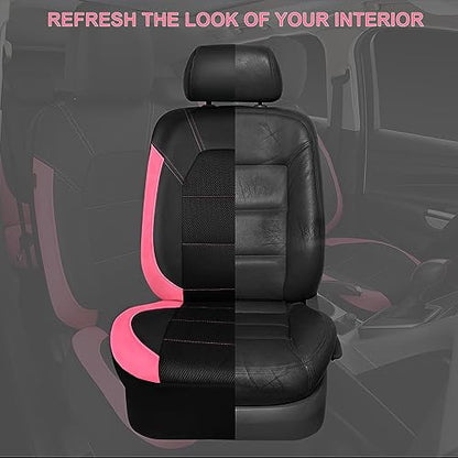 CAR PASS Leather Seat Covers, Breathable Universal Car Seat Cover Full Set for Cute Women Girly,Super 5mm Composite Sponge Inside,Airbag Compatible fits Most Auto,SUVs,Trucks,Vans(Black&Pink) - color: Black&Pink, size: Full Set