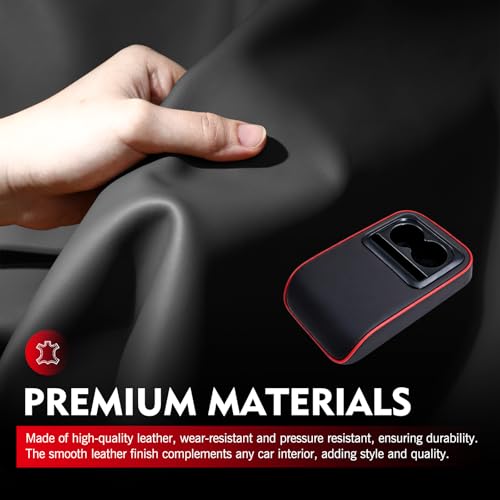 Car Middle Center Console Cover with Cup Holder, Leather Car Armrest Cover, Multi-functional Armrest Storage Pad, Universal for Most Vehicles (Black & Red) - color: Red