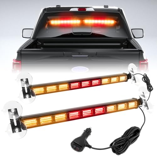 [Upgraded Switchable 4 Colors Emergency Strobe Traffic Advisor Light Bar 162 LED Windshield 2 in 1 Visor Safety Warning Hazard Flashing Lights for Firefighter Police Truck Vehicle (Amber/Red) - color: #06 Amber/Red