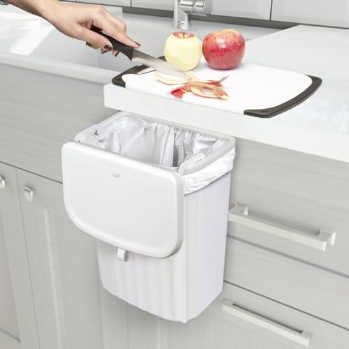 Glad Roomate Under Counter Waste Bin | Space Saving Small Trash Can for Kitchen Cabinet, Bathroom or Office | Dual Lid for Ease of Opening, 9 Liter, White - size: 9l