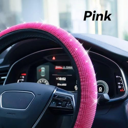 Bling Steering Wheel Cover, Rhinestone Steering Wheel Cover with Crystal Diamond for Women, Sparkling Car Wheel Protector Universal Fit 14-15 inches - Hot Pink - color: pink