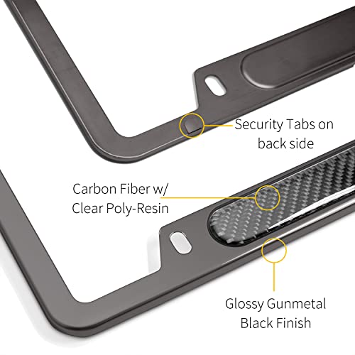 iPick Image Made for Ford Thunderbird Real Carbon Fiber Insert Gunmetal Chrome Stainless Steel License Plate Frame