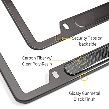 iPick Image Made for Ford Thunderbird Real Carbon Fiber Insert Gunmetal Chrome Stainless Steel License Plate Frame