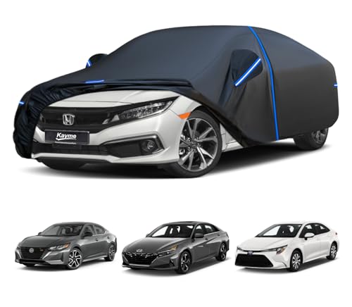 Kayme Car Cover Custom Fit for Honda Civic Sedan Coupe, Nissan Sentra, Toyota Corolla Sedan, Hyundai Elantra, Windproof Upgraded & 100% Waterproof. All-Weather Full Exterior Cover Rain Sun Protector. - size: Fit for Honda Civic,Nissan Sentra,Corolla,Elant