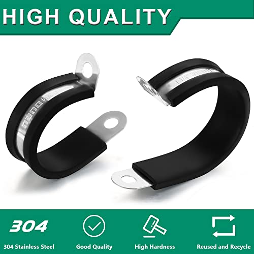 OURU 40PCS Cable Clamps 1-3/4 Inch 304 Stainless Steel Cable Clamps Rubber Coated Cushioned Insulated Cable Clamp,Automotive Wire Clamps,Pipe Clamps,Metal Clamp for Tube,Wire Cord Installation(45mm) - size: 40 PCS - 1-3/4 Inch