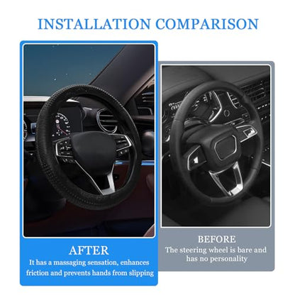 Wuyaoyao Car Steering Wheel Cover, Anti-Slip Silicone Steering Wheel Cover Protector, Non-Slip Massage Grip Auto Wheel Cover Fits 14-15 Inch, Universal Interior Car Accessories (Black)
