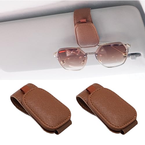 Yuoyar 2 Packs Magnetic Sunglass Holder for Car Visor - Universal Sunglasses Clip for Different Size Eyeglasses - Convenient Interior Car Accessories (Brown) - color: Brown, size: 2pcs