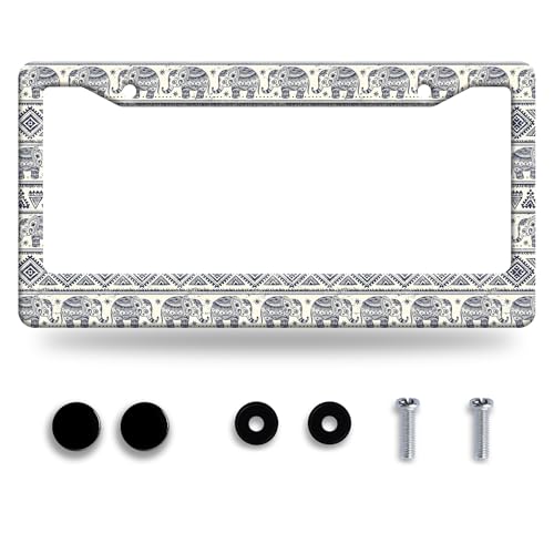 Personalise Elephant Ethnic Style License Plate Frame Animal License Plate Frames Car Universal Stainless Steel Accessories Cars Decor with 2 Holes and Screws Fits Standard Us Vehicles 12.2 X 6 Inch - color: Elephant Ethnic Style